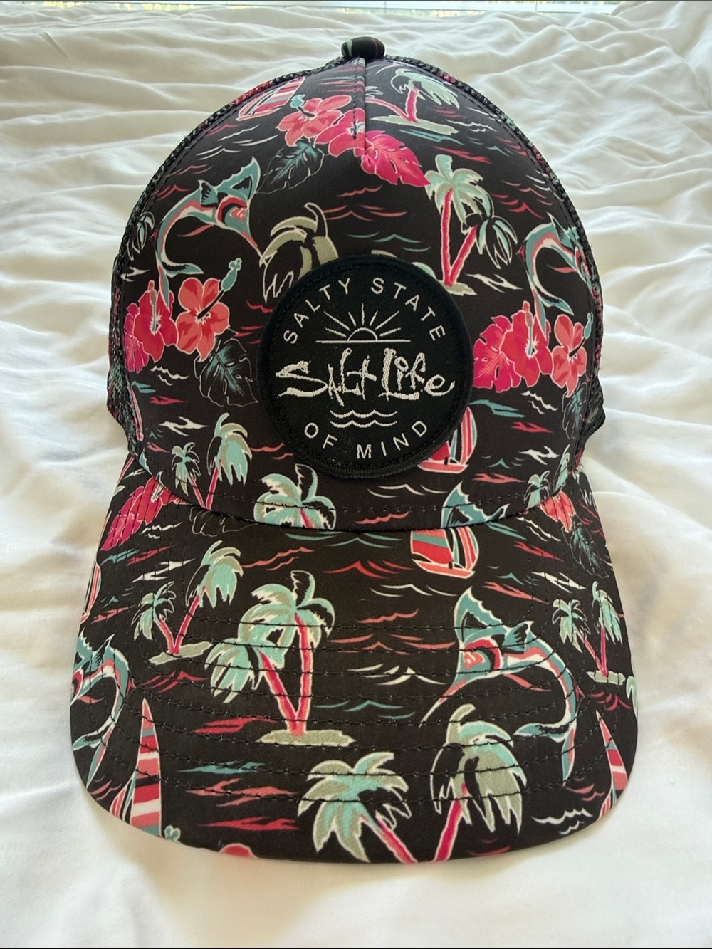 Salt Life Hat SnapBack Salty State of Mind Womens Black Pink Palm Trees Marlin